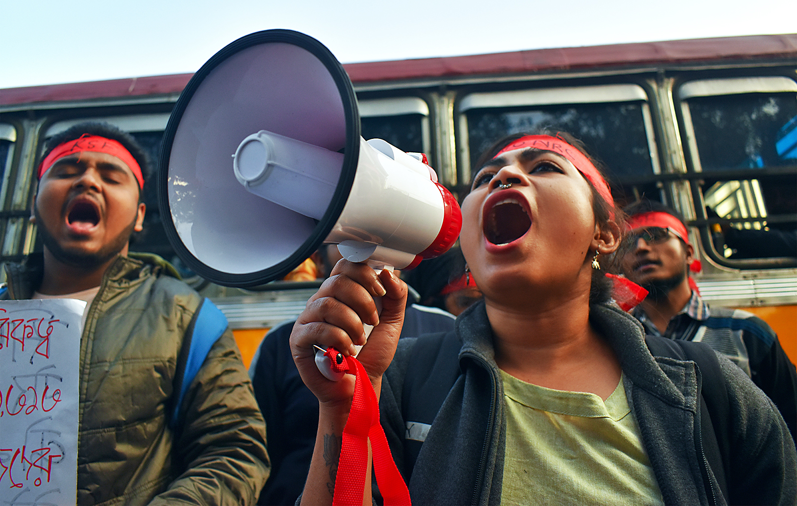 Aktivist i Kolkata protesterar mot Indiens nya medborgarskapslagar