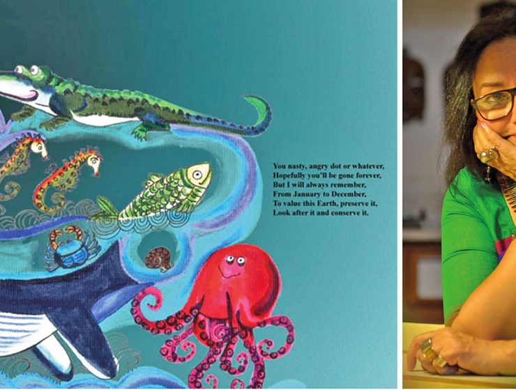 Rumana Husain och en illustration från en av hennes böcker