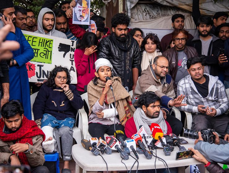 Presskonferens 2020 vid universitetet i Delhi