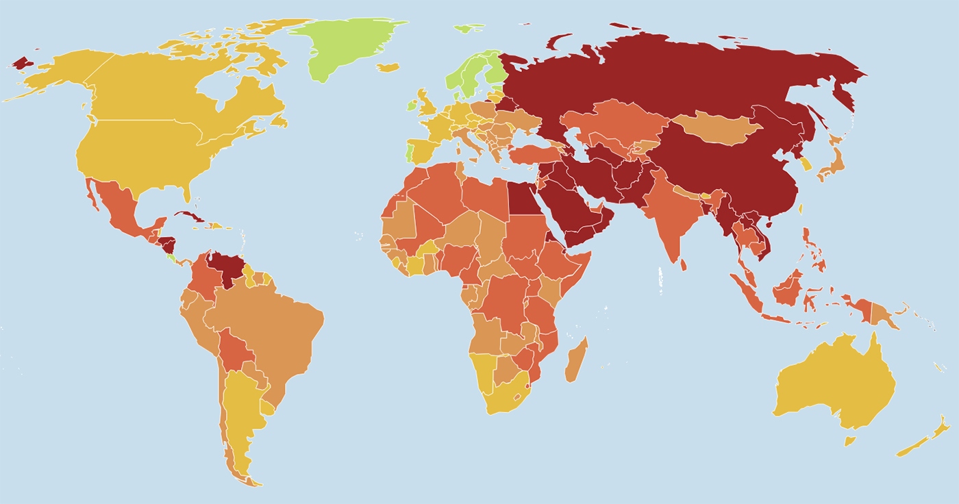Pressfrihetsindex 2022 (karta: RSF)