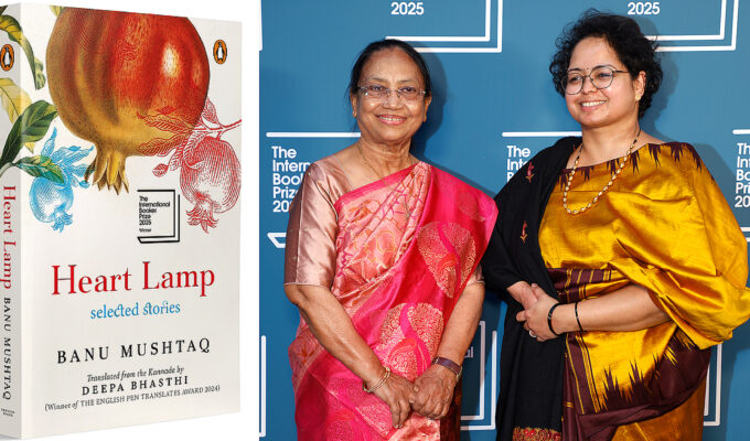Vinnaren av International Booker Prize 2025 – författaren Banu Mushtaq och översättaren Deepa Bhasthi.