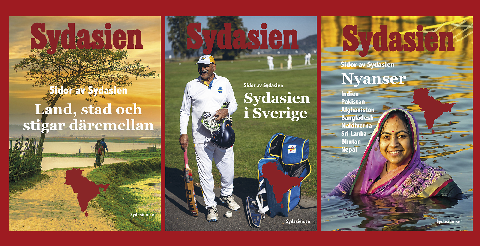 De tre böckerna i serien ”Sidor av Sydasien”, utgivna 2023-2025. Den senaste, med undertiteln ”Nyanser” släpptes i slutet av december 2025.