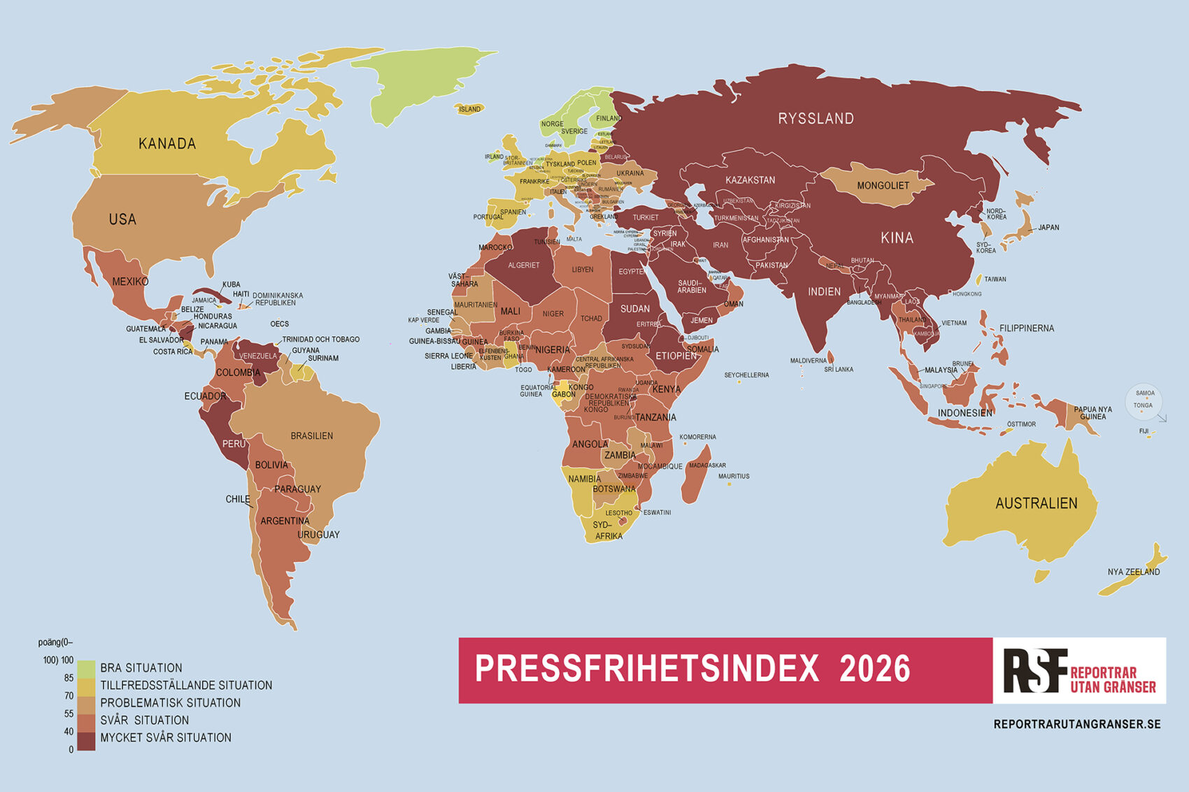 Pressfrihetsindex 2026 (Reportrar utan gränser)