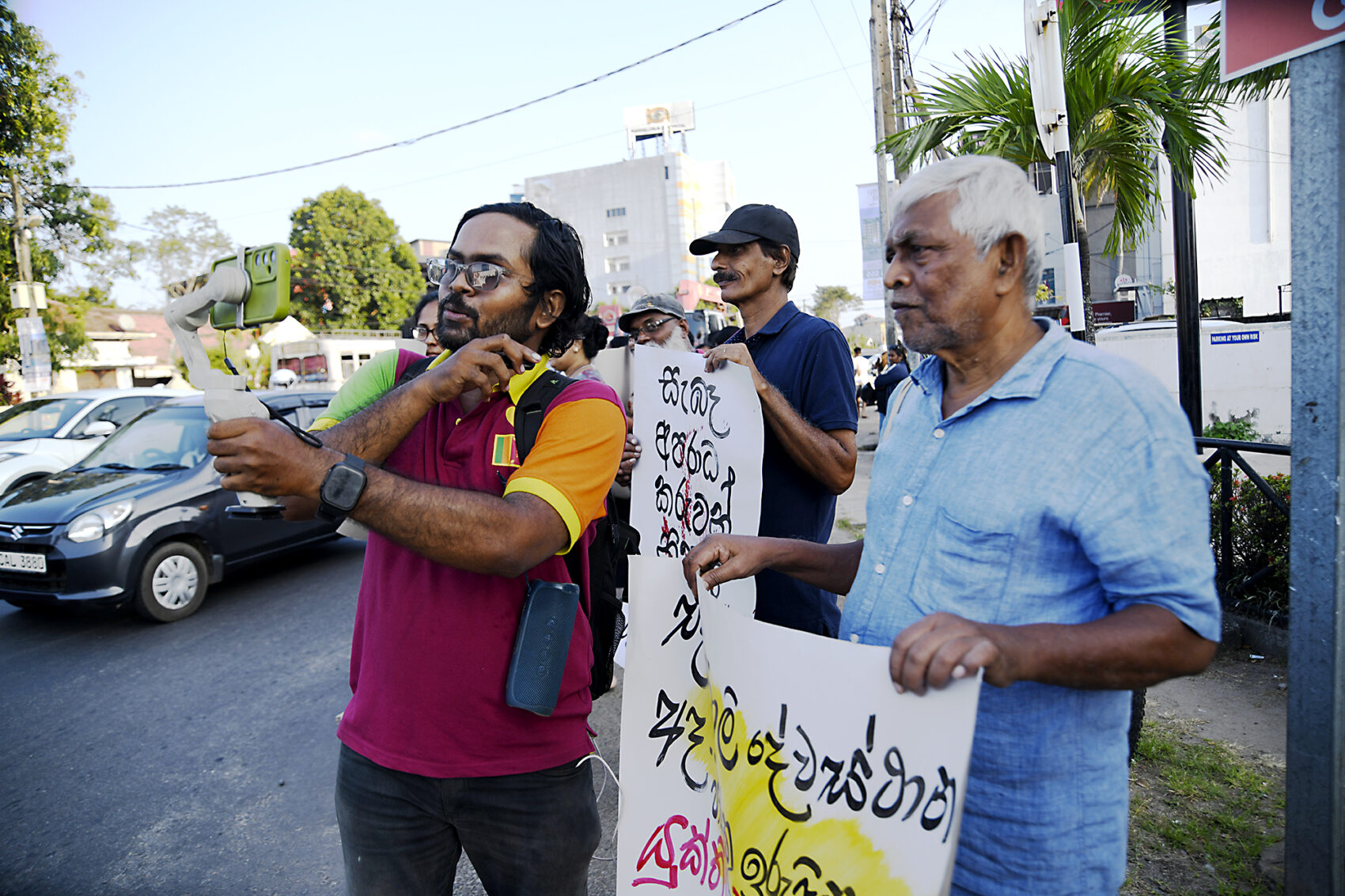 Brito Fernando at a demonstration to seek truth and justice regarding the terrorist attacks in Sri Lanka on April 21, 2019.