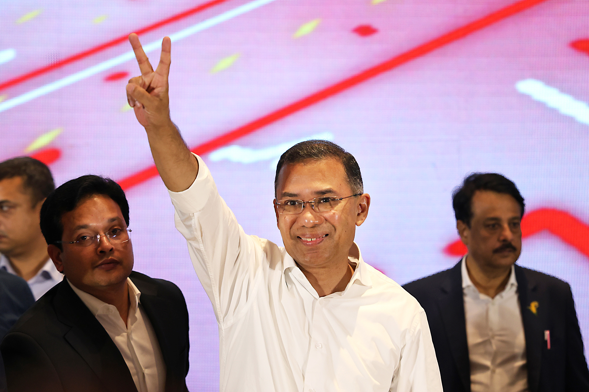 Efter valsegern framträdde BNP-ledaren Tarique Rahman vid en presskonferens i Dhaka 14 februari 2026.